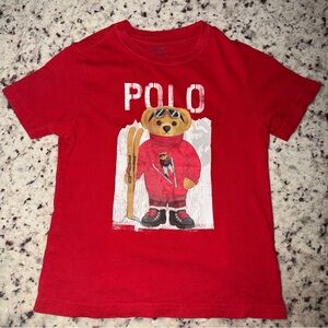 Polo Ralph Lauren Boys Size 4/4T “Skiing Polo Bear" Red Graphic T-shirt Toddler